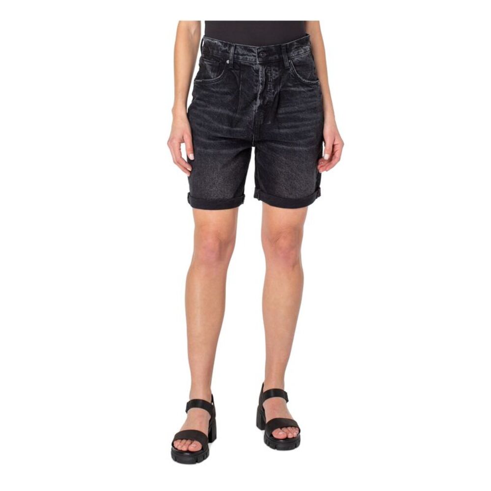EARNEST SEWN NEW YORK Womens Black Cuffed Hem High Waist Shorts 32 Waist